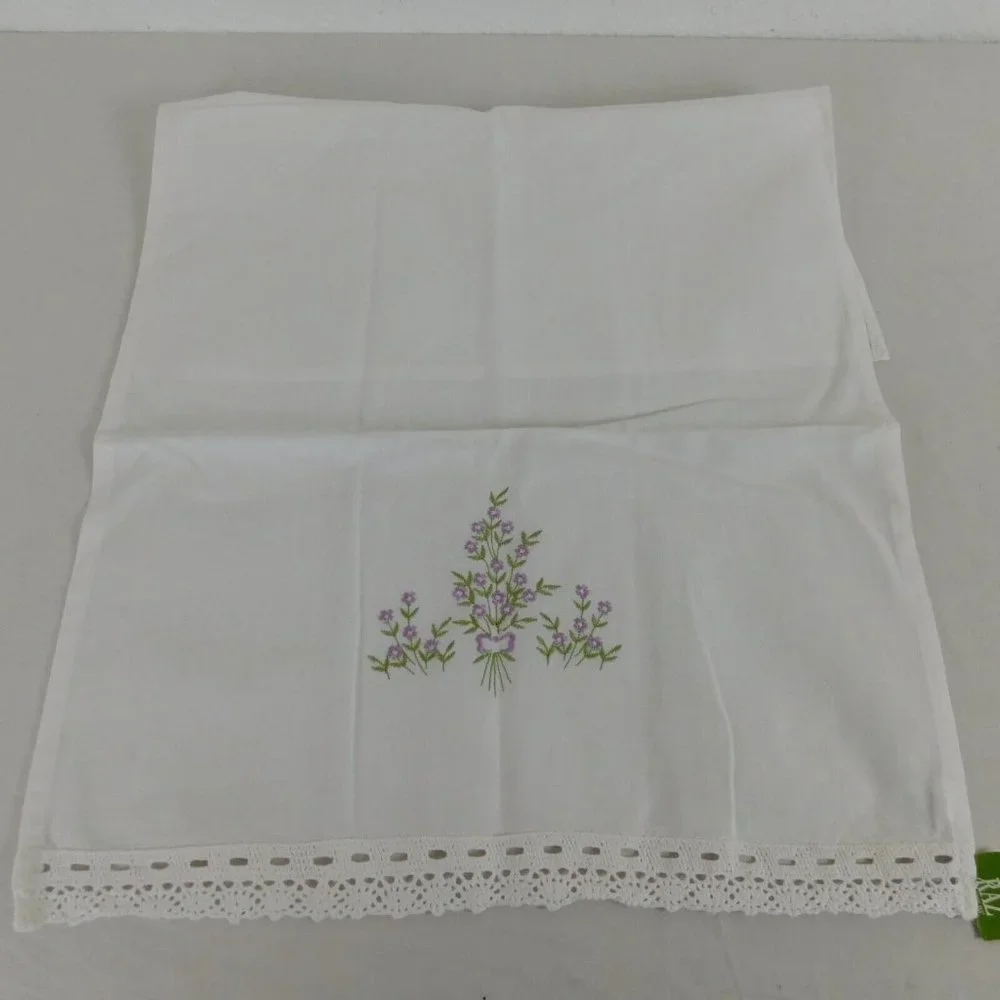 Embroidered Purple Flower Tablecloth Cover Dresser Scarf Raz Import Cotton 25x15 - Picture 2 of 7